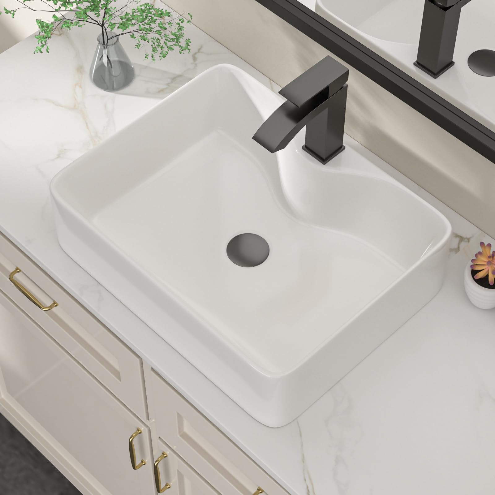 Dcolora DC-SFDOE00086 19.09-inch vessel bathroom sink in white