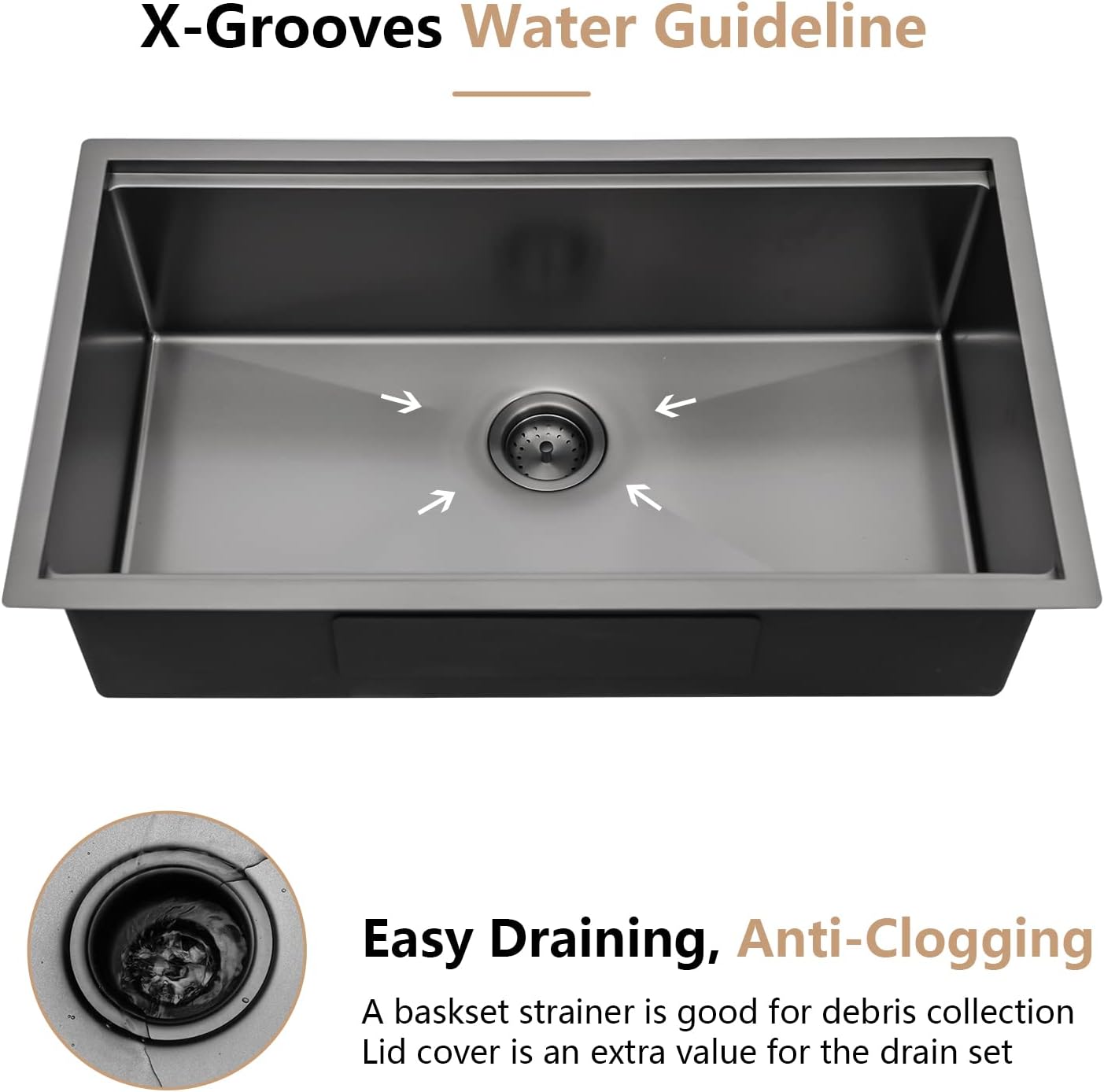 Dcolora 30''x19''x10'' Gunmetal Black Undermount Kitchen Sink Workstation, 16 Gauge Stainless Steel Single Bowl Basin