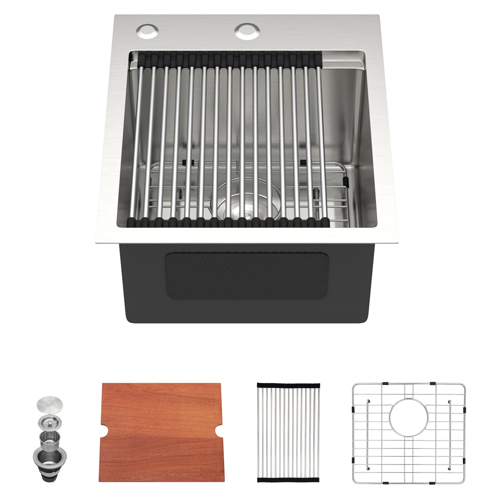 Dcolora DC-TW258004 15-inch drop-in bar sink in brushed stainless steel