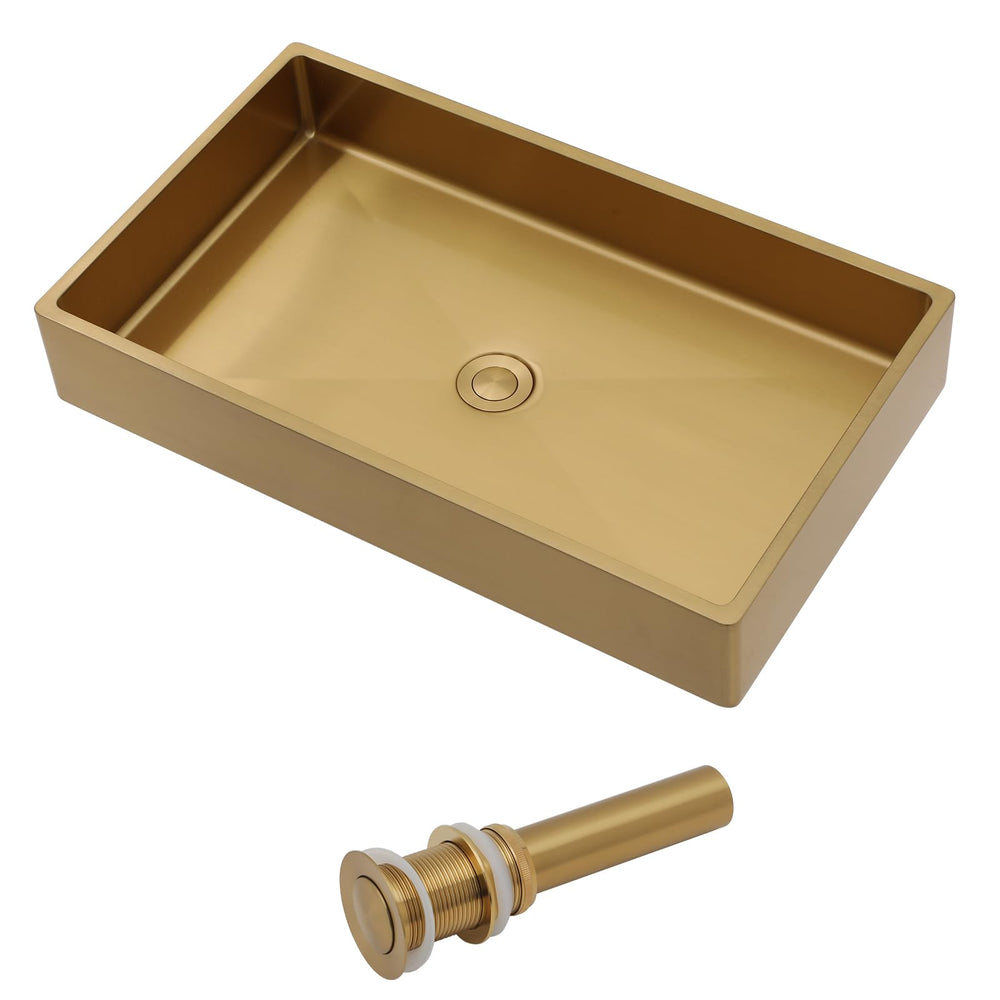 24 × 14 in. Gold Stainless Steel Bathroom Vessel Sink | DC-VS262601