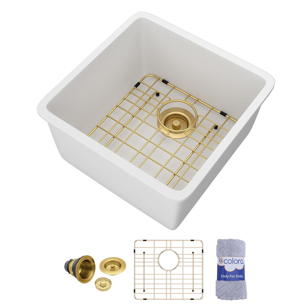 17" × 17" White Undermount Granite Composite Bar Sink