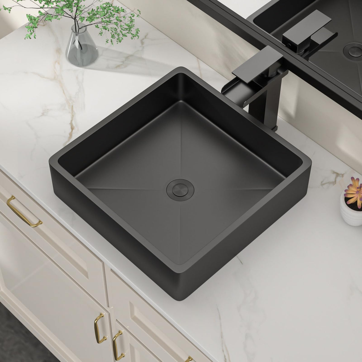 Dcolora DC-VS261201 15-inch drop-in bathroom sink in nano-pvd matte black