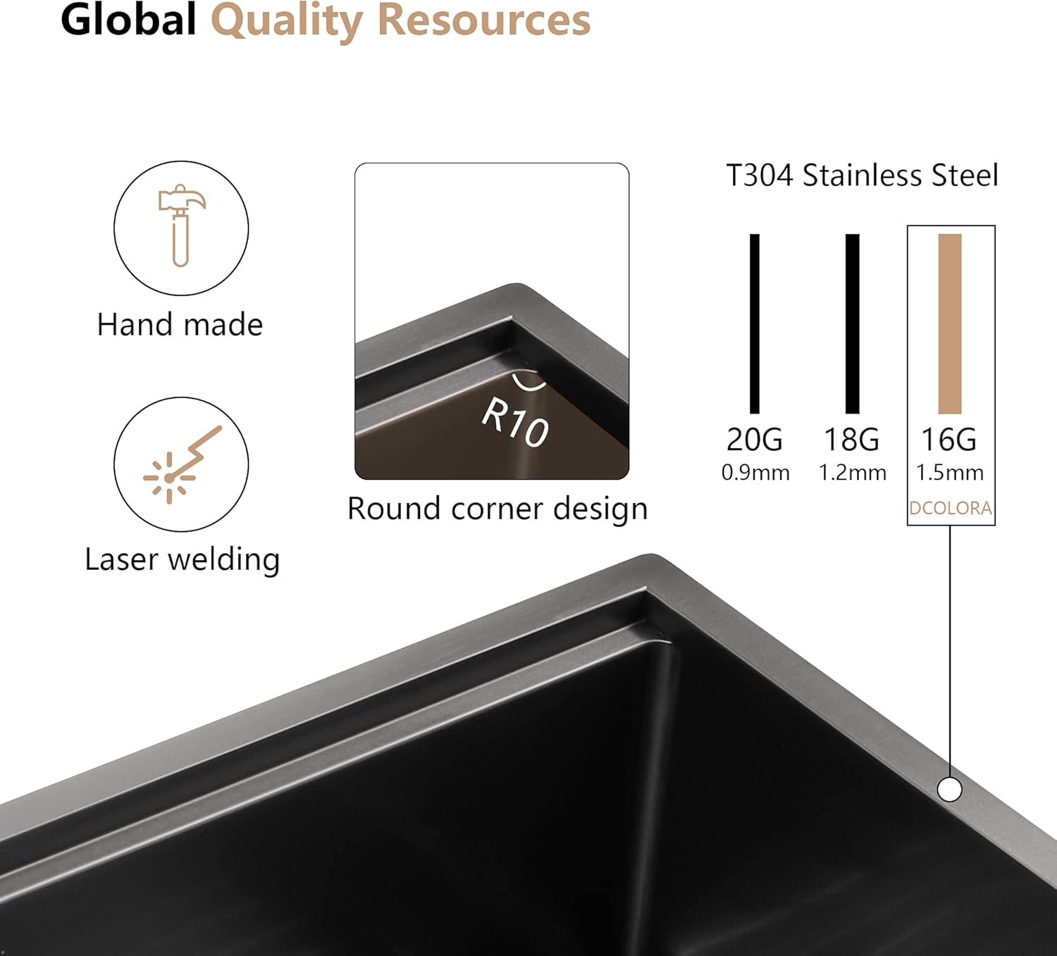 Dcolora 30''x19''x10'' Gunmetal Black Undermount Kitchen Sink Workstation, 16 Gauge Stainless Steel Single Bowl Basin