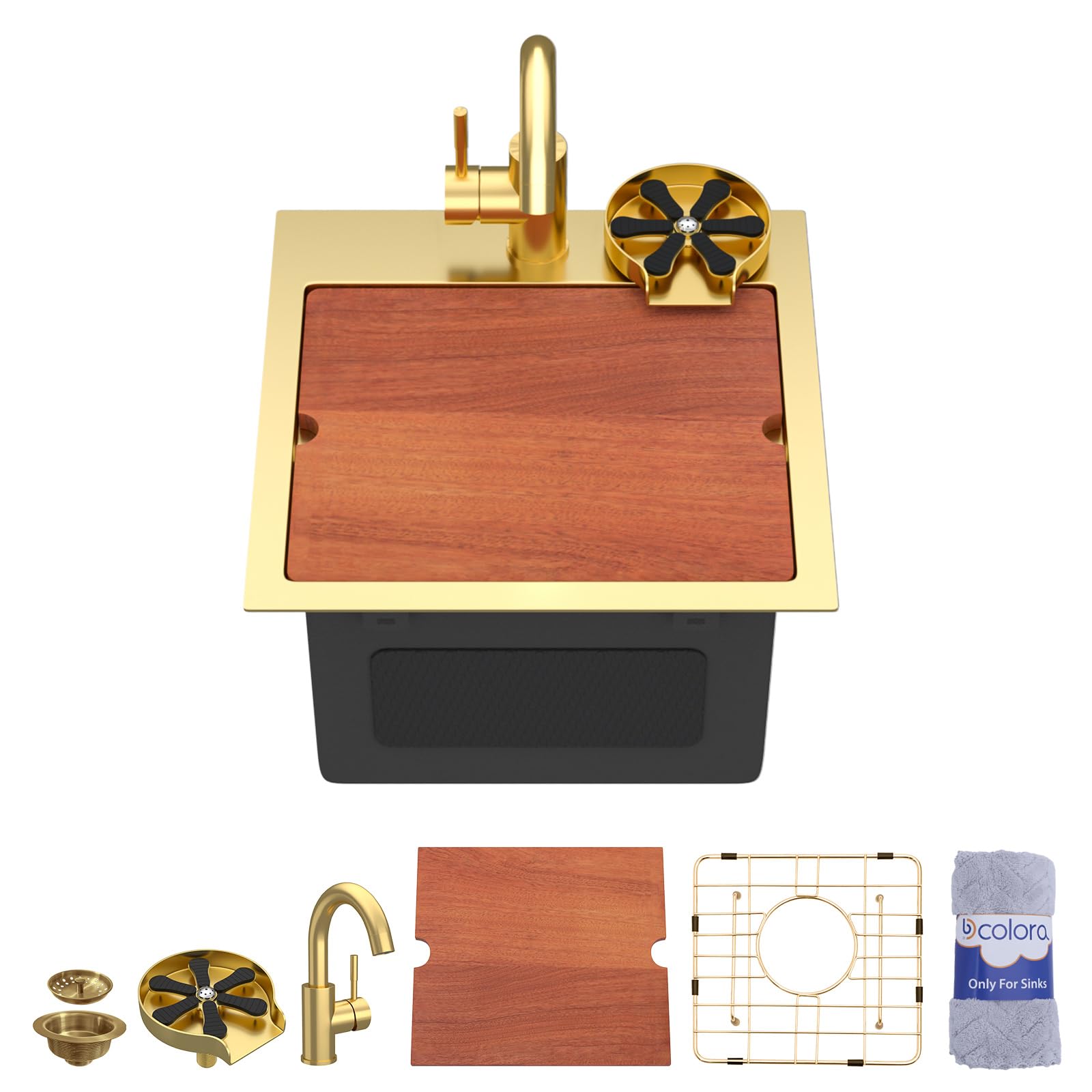 Dcolora DC-SFDOE00178 15-inch drop-in kitchen sink in nano-pvd gold