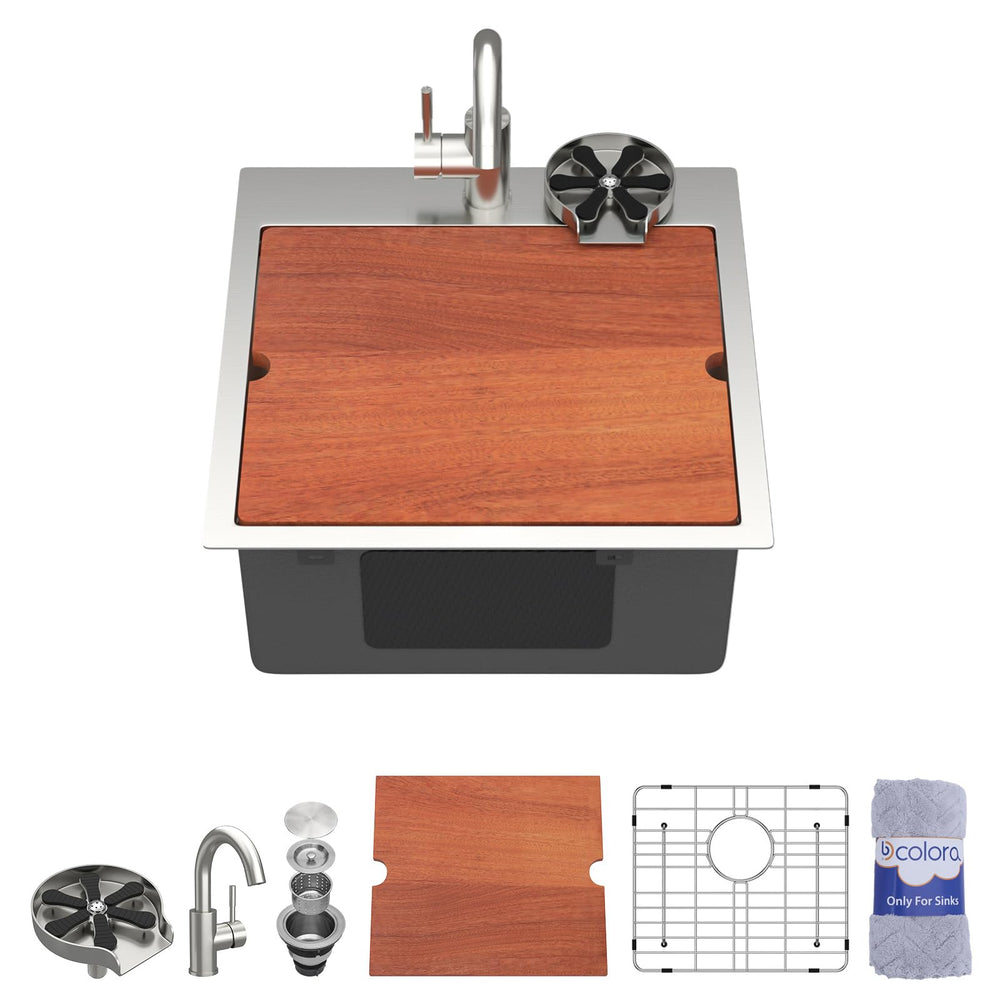 18" × 18" Drop-In Workstation Stainless Steel Bar / Prep Sink with Faucet & Cup Washer – DC-SFDOE00173