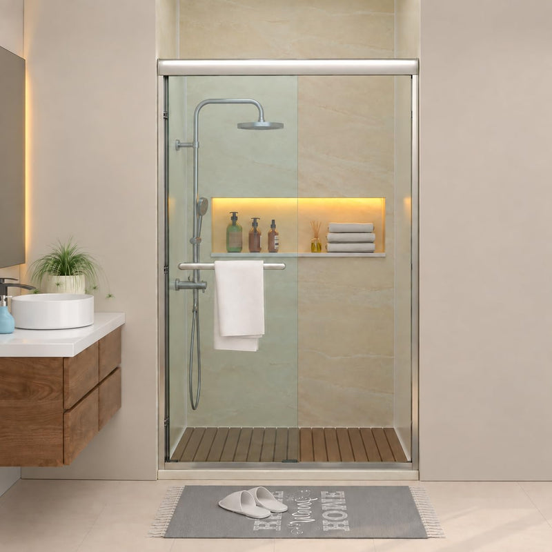 39–44 in. × 72 in. Semi-Frameless Sliding Shower Door in Brushed Nickel | DC-SD263664