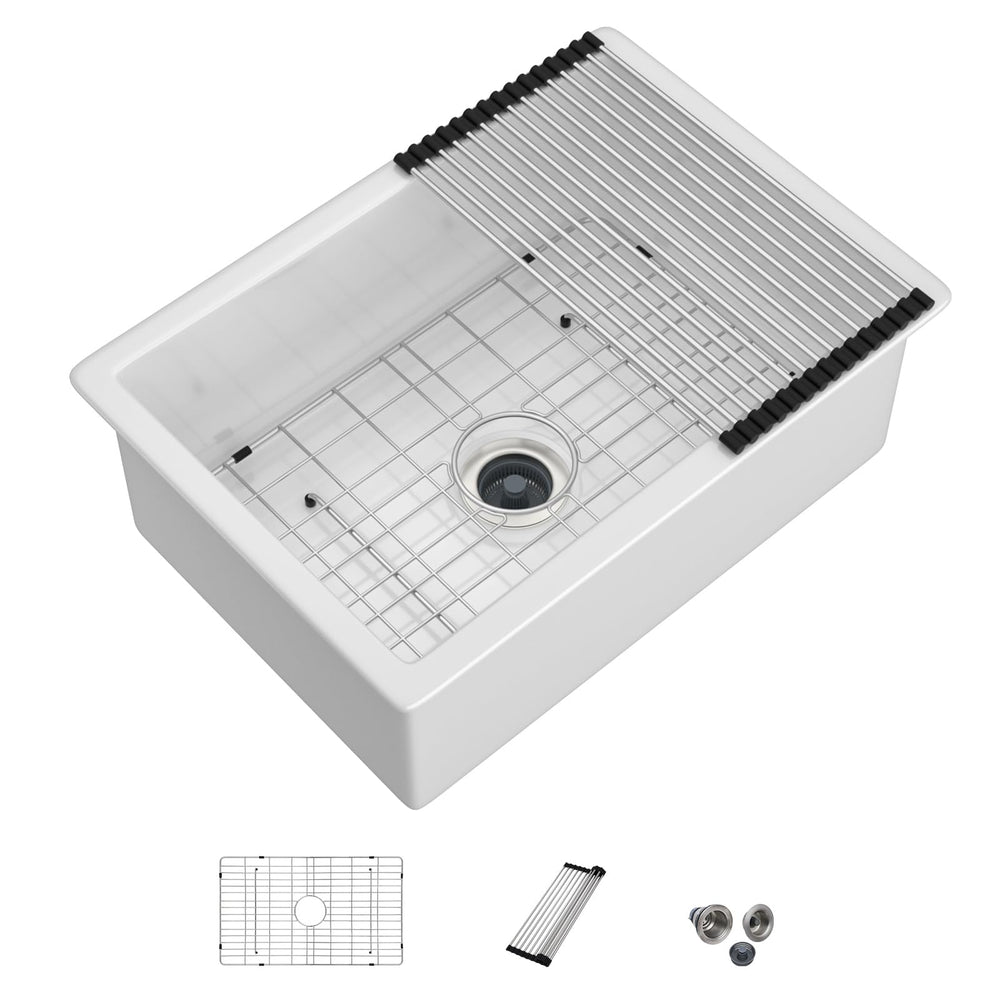 27" × 19" White Dual-Mount Fireclay Kitchen Sink – DC-UC261102