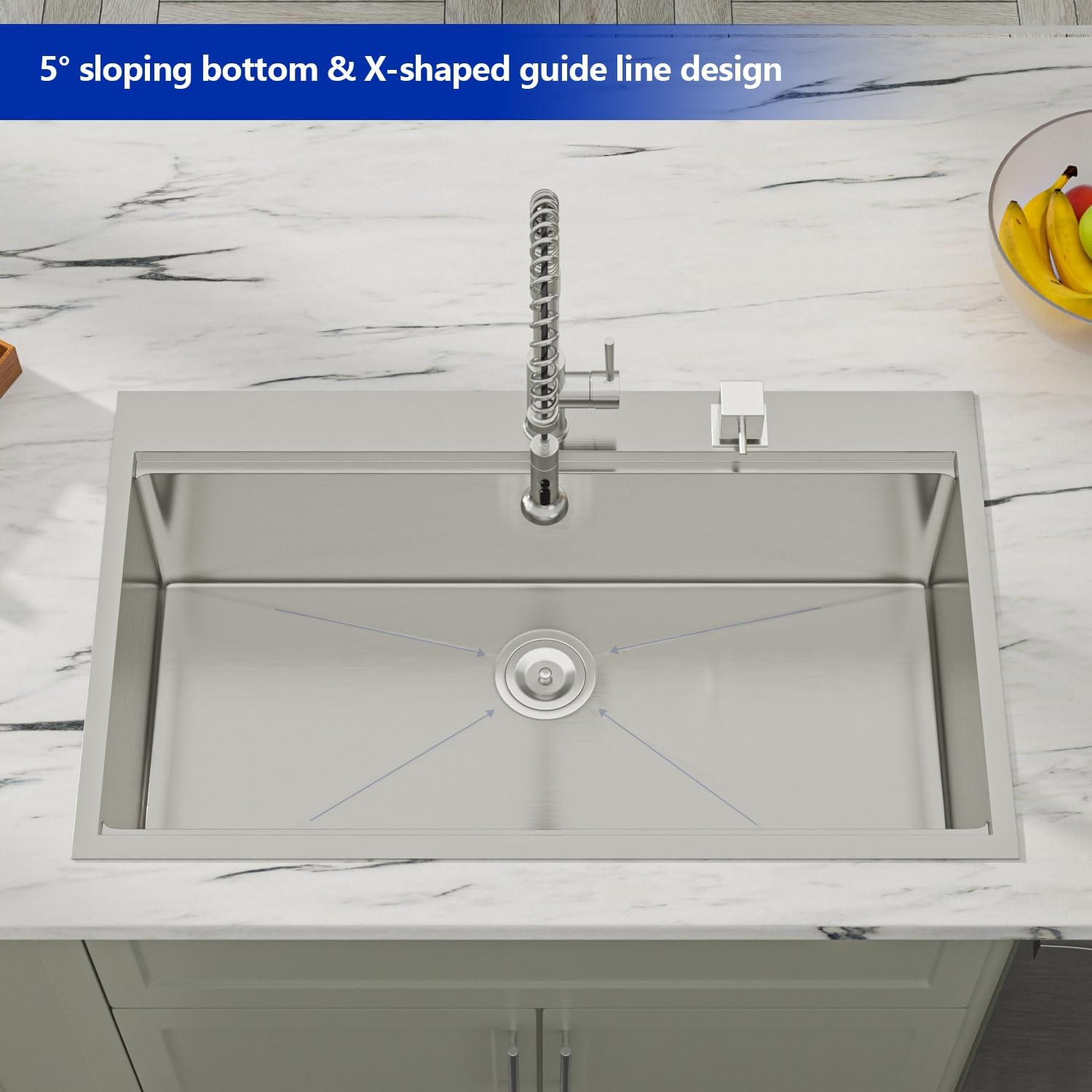 Dcolora 33x22 Drop In Kitchen Sink Workstation 16 Gauge 304 Stainless Steel Single Bowl Topmount Sinks, Round Corner 33"x22"x10", DC-T7741