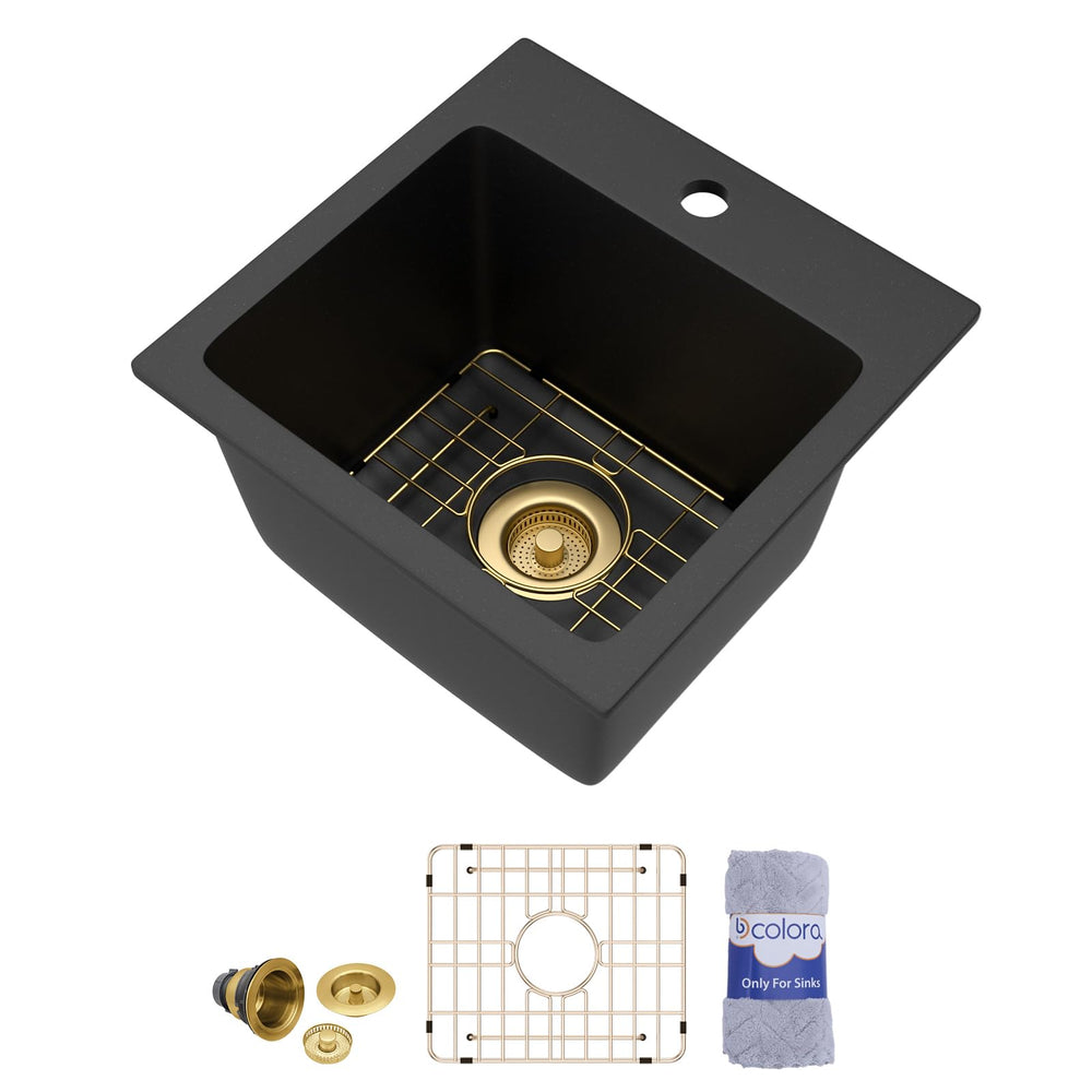 15" × 15" Matte Black Drop-In Granite Composite Bar Sink