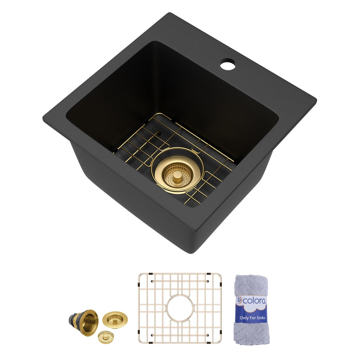 Dcolora DC-GT261601 15-inch drop-in/topmount bar sink in matte black