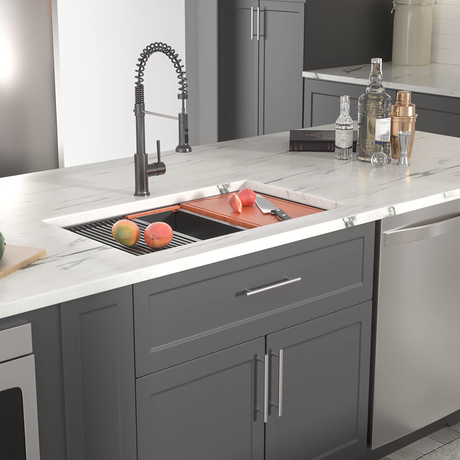 Dcolora 33" Black Undermount Kitchen Sink Workstation NANO-PVD Kitchen Sinks with Ledge Round Corner 16 Gauge Stainless Steel Single Bowl Basin, Gunmetal Black 33"x19’x10", DC-U7706