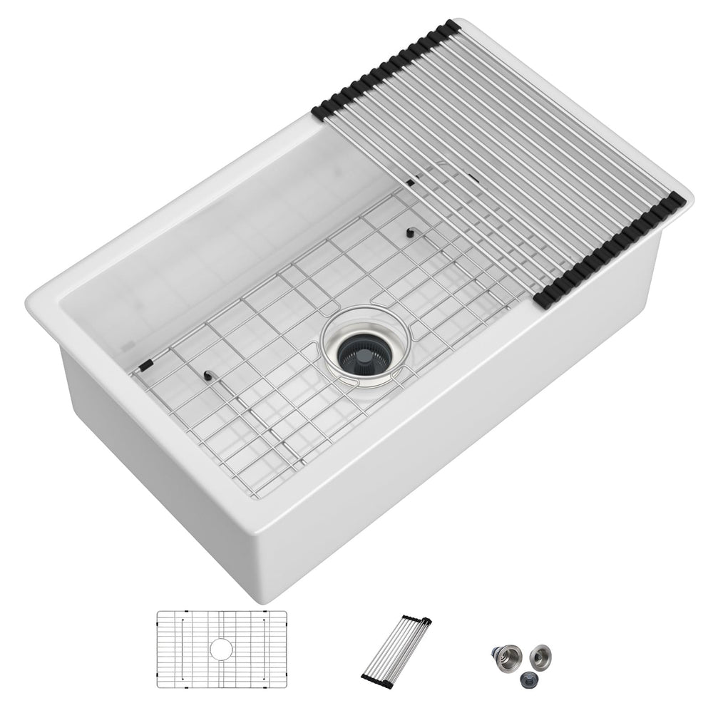 30" × 18" White Dual-Mount Fireclay Kitchen Sink – DC-UC261103