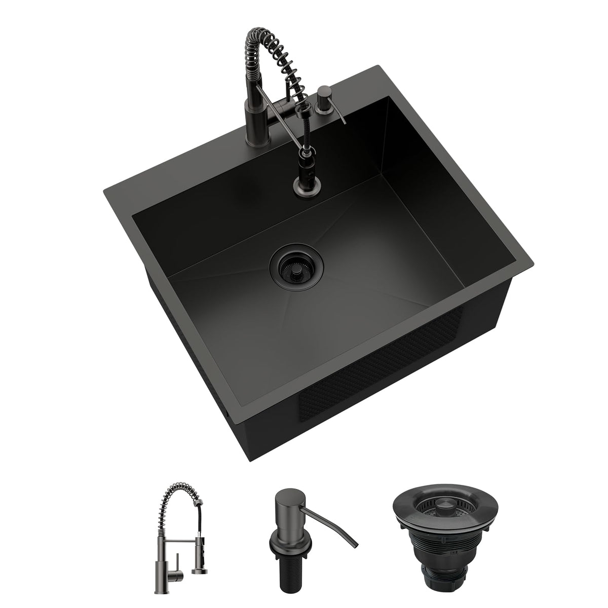 Dcolora DC-NSD26203033 25-inch drop-in/topmount laundry sink in nano-pvd gunmetal black