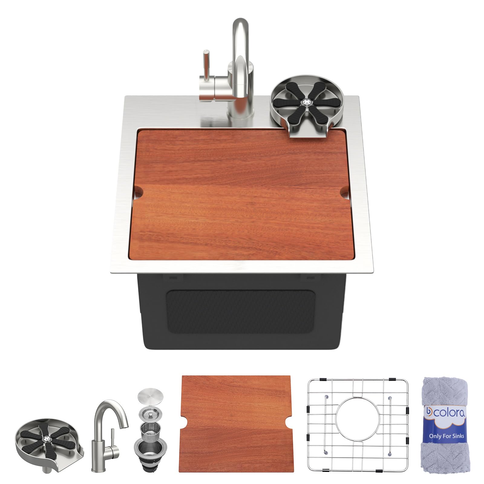 Dcolora DC-SFDOE00172 15-inch drop-in kitchen sink in brushed stainless steel