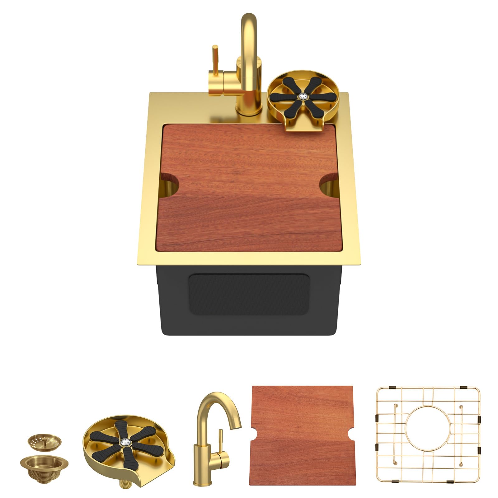 Dcolora DC-SFDOE00132 13-inch drop-in bar sink in Nano-PVD gold