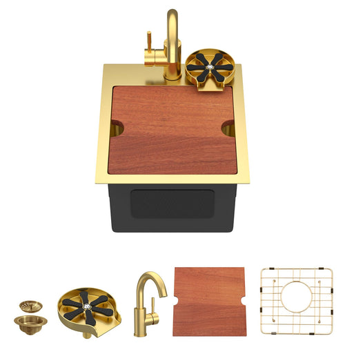 Dcolora DC-SFDOE00132 13-inch drop-in bar sink in Nano-PVD gold