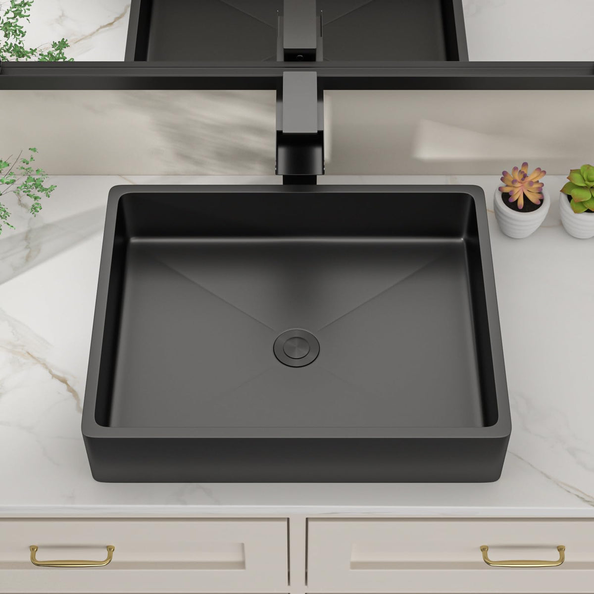 Dcolora DC-VS261203 19-inch drop-in bathroom sink in nano-pvd matte black