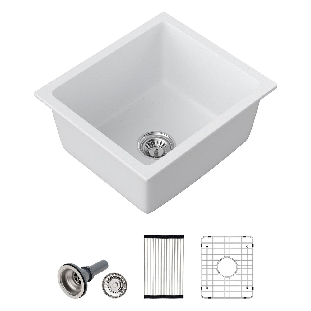 15" × 18" White Undermount Quartz Composite Bar Sink – DC-GUW001