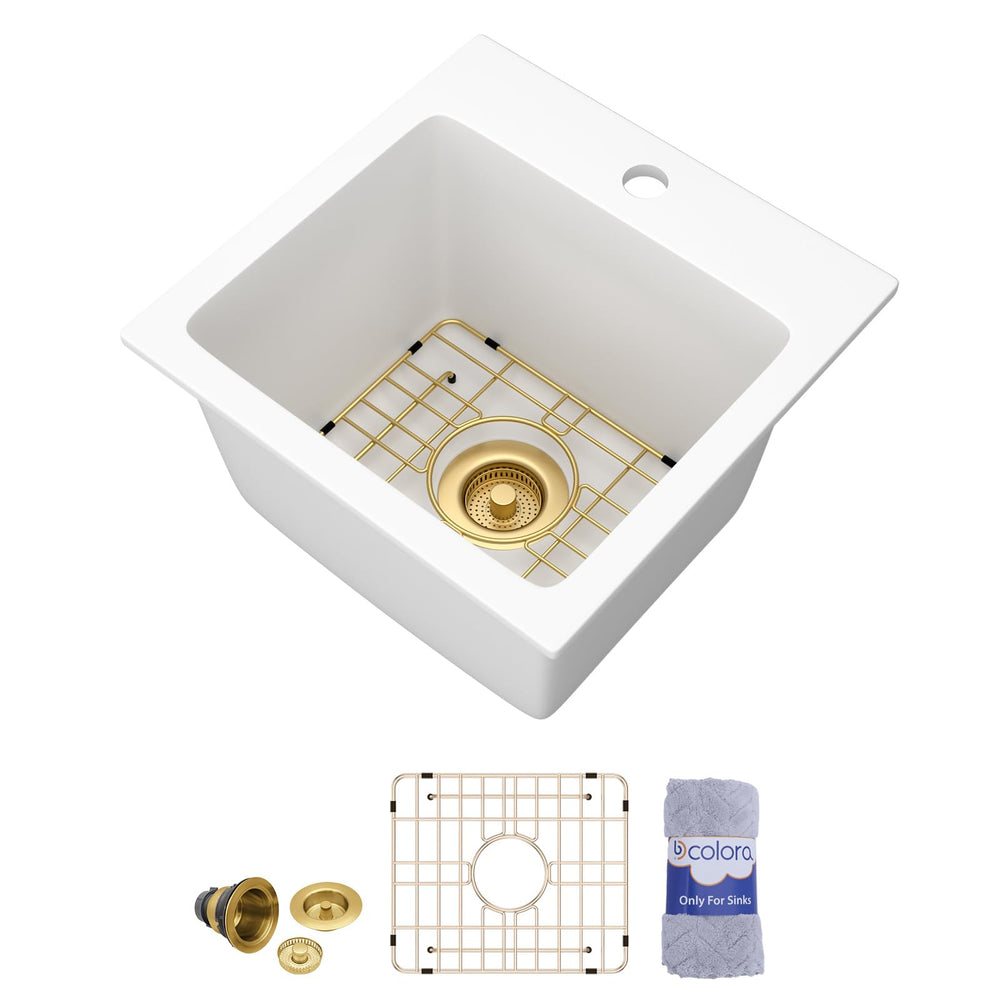 15" × 15" White Drop-In Granite Composite Bar Sink