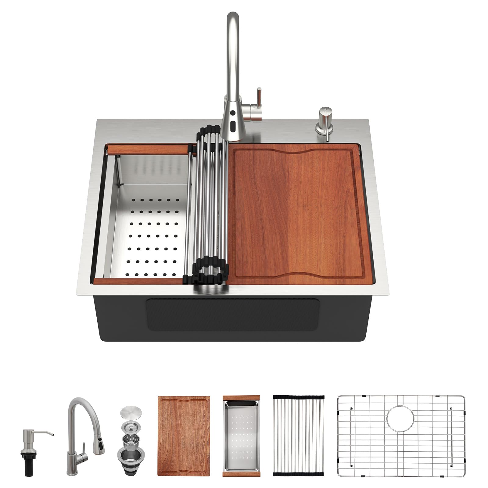 Dcolora DC-SFDOE00122 25-inch drop-in kitchen sink in brushed stainless steel