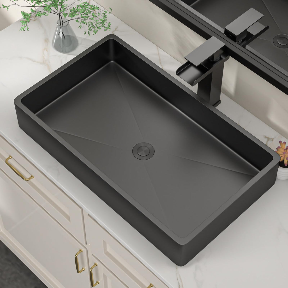 Dcolora DC-VS261205 24-inch drop-in bathroom sink in nano-pvd matte black