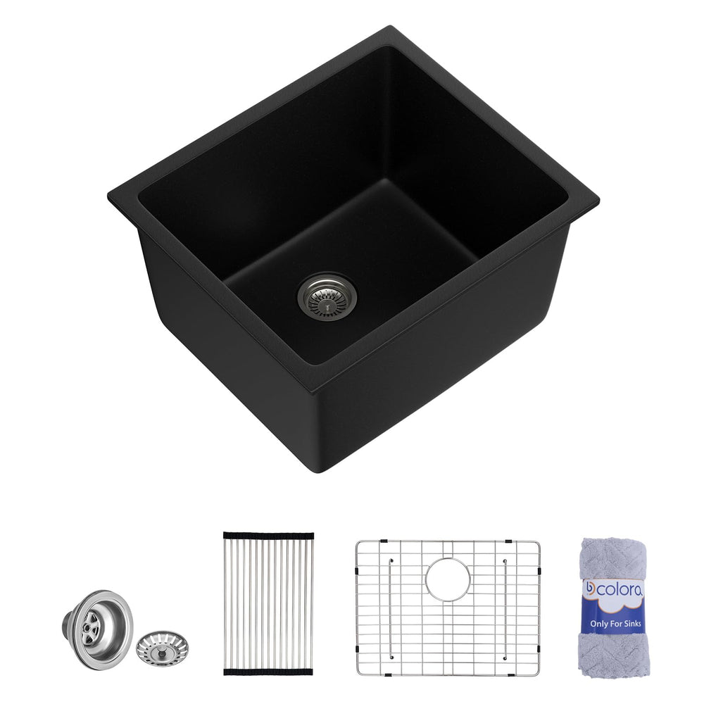 21" × 18" Matte Black Undermount Quartz Composite Laundry Sink – DC-GL262102