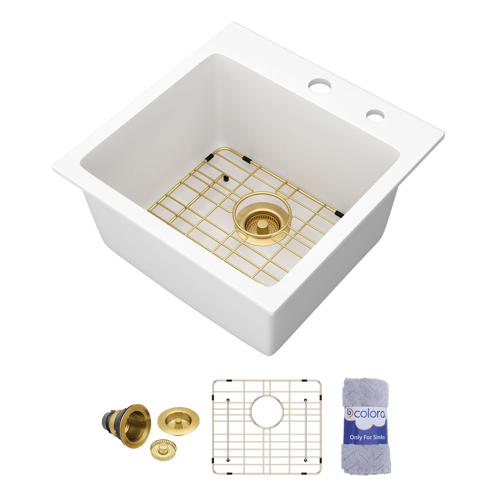 18" × 18" White Drop-In Granite Composite Bar Sink