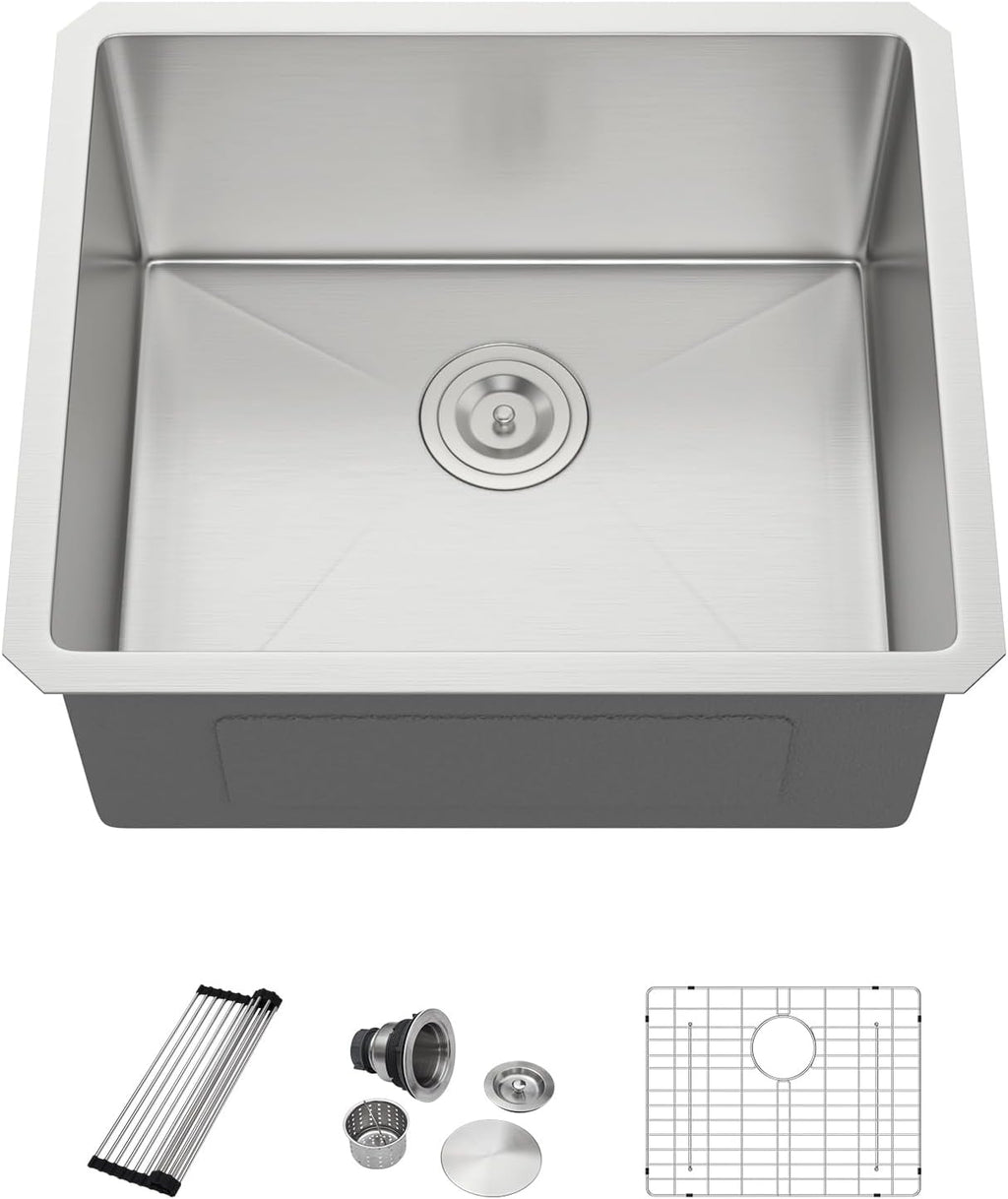 Dcolora 21''x18''x10'' Undermount Wet Bar Sink, 16 Gauge Stainless Steel Deep Single Bowl Small Kitchen Under Counter Basin, Rounded Corner
