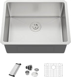 Dcolora 23''x18''x10'' Undermount Kitchen Wet Bar Sink, 16 Gauge Stainless Steel Deep Single Bowl Under Counter Basin, Rounded Corner
