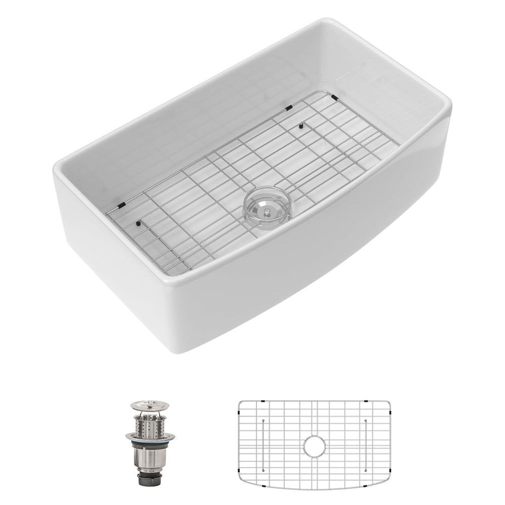 33" × 19" White Apron-Front Fireclay Kitchen Sink