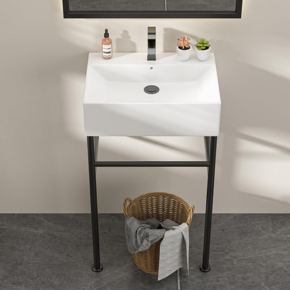 20" × 12" White Console Fireclay Bathroom Sink – DC-FS2403