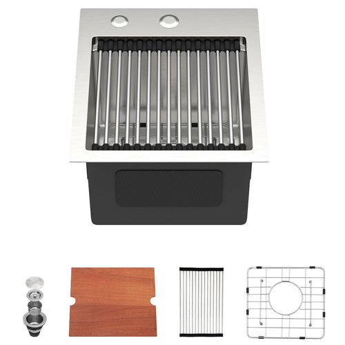 Dcolora DC-TW258005 13-inch drop-in bar sink in brushed stainless steel
