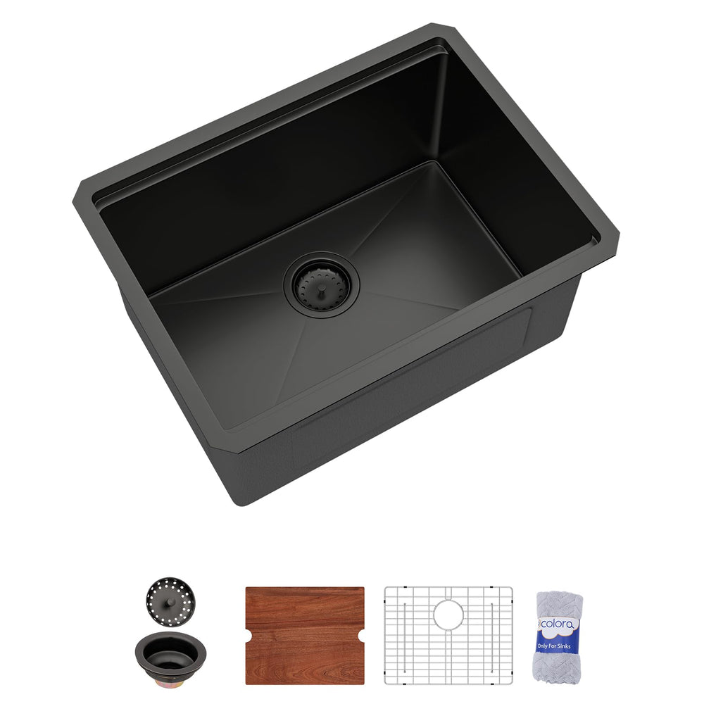 24" × 18" × 12" Matte Black Undermount Stainless Steel Laundry / Utility Sink – DC-UW261104