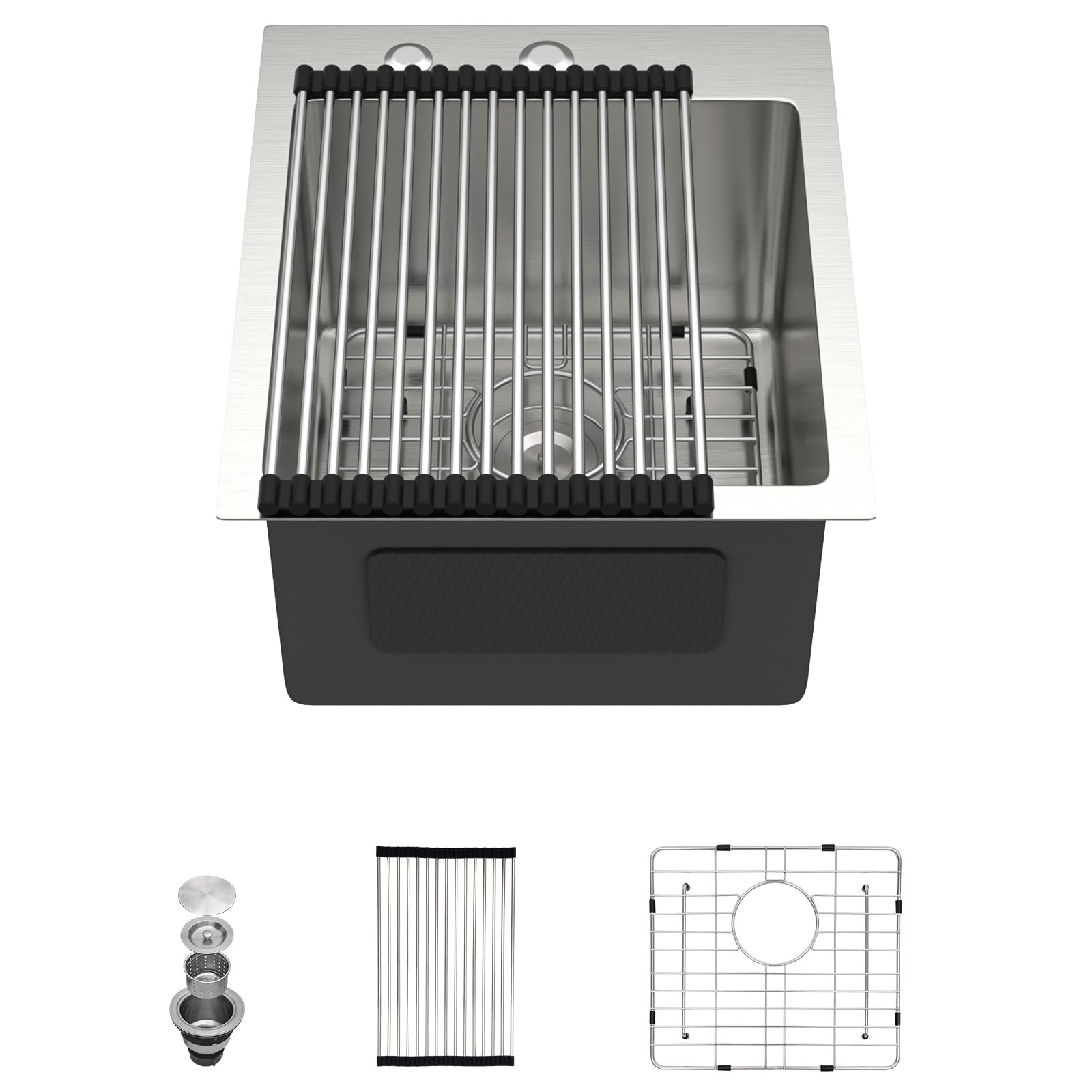 Dcolora DC-T258004 15-inch drop-in bar sink in brushed stainless steel