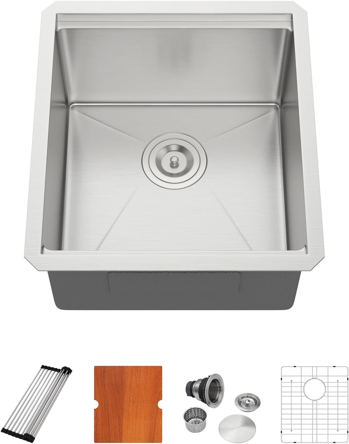 Dcolora 17 Inch Undermount Bar Sink Workstation Stainless Steel Kitchen Sink Bar Prep with Ledge Round Corner X Grooves 16 Gauge Single Bowl RV Camper DC-U7735