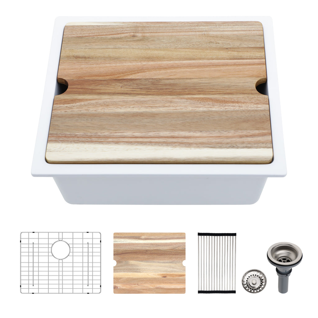 Dcolora 21 Inch Undermount White Wet Bar Sink  Quartz Composite Sink Single Bowl Workstation Kitchen Sink