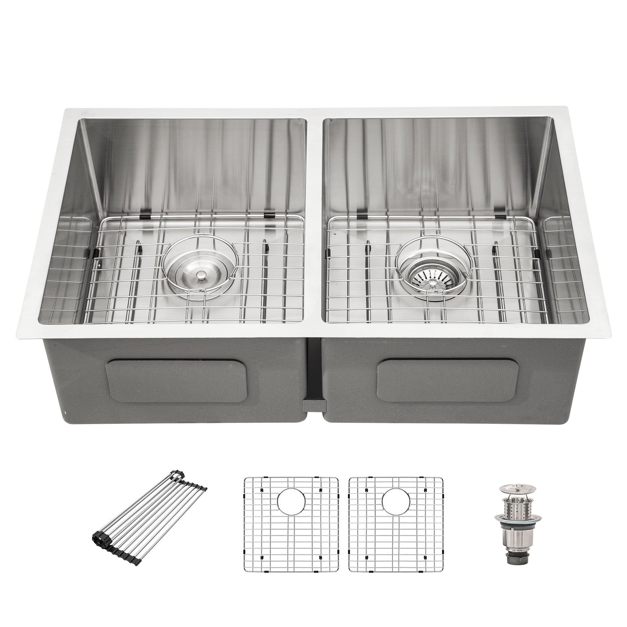 Dcolora 33 Inch Undermount Double Bowl Kitchen Sink 50/50 Split 16 Gauge 304 Stainless Steel Large Double Sinks, 33"x19"x10 Rounder Corner, DC-U7731