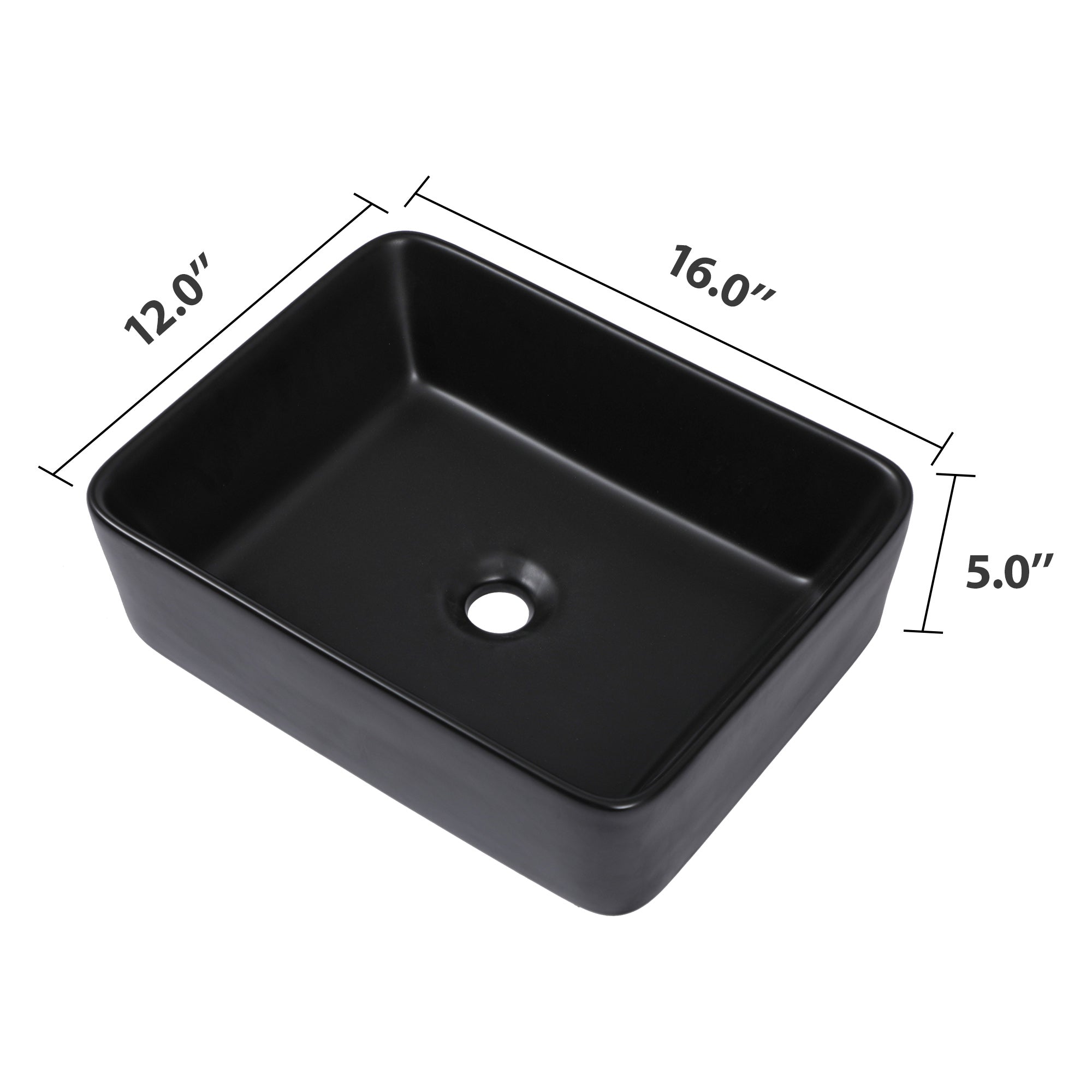 Dcolora Black Vessel Sink Rectangle 16"x12" Matte Black Bathroom Vessel Sink Rectangular Above Counter Ceramic Porcelain Lavatory Vanity Sink Bowl Basin