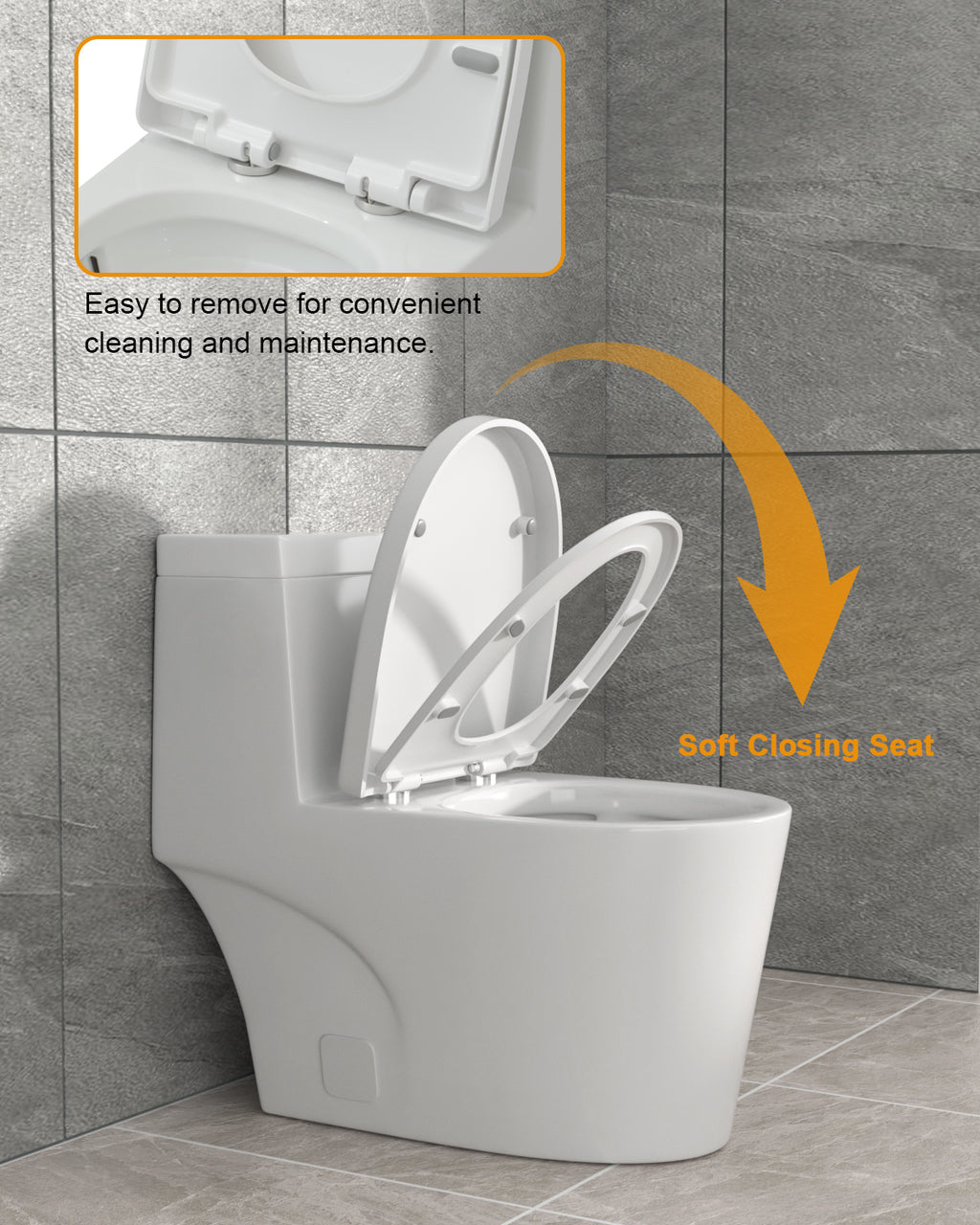 Dcolora Modern Elongated One Piece Toilet, 1.1/1.6 GPF Dual Flush, Soft Close Seat, 12'' Rough-In, Ivory White