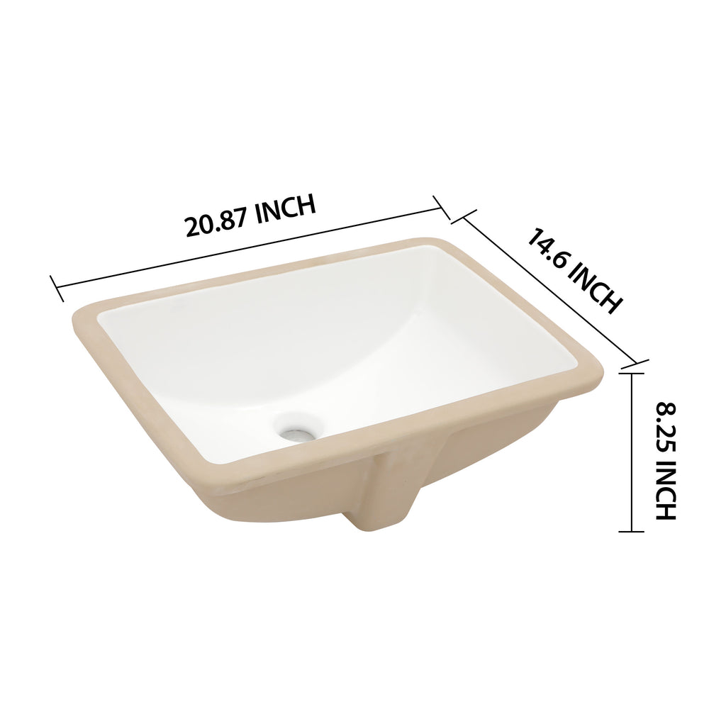 Dcolora 19''x13'' White Ceramic Rectangular Undermount Bathroom Sink, Vanity Basin with Overflow