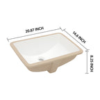 Dcolora 19''x13'' White Ceramic Rectangular Undermount Bathroom Sink, Vanity Basin with Overflow