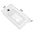 Dcolora 14.5''x7'' White Ceramic Wall Mounted Floating Sink, Rectangular Small Bathroom Basin, Left Hand