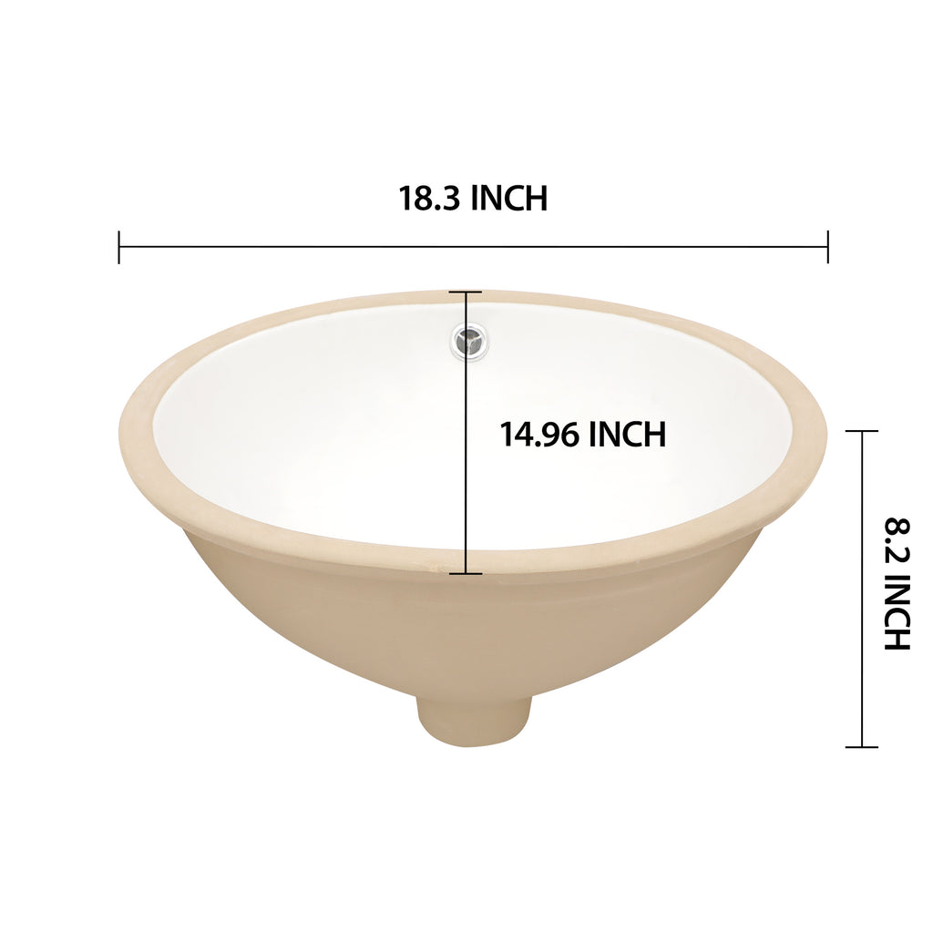 Dcolora 16''x13'' White Ceramic Oval Undermount Bathroom Sink, Vanity Basin with Overflow