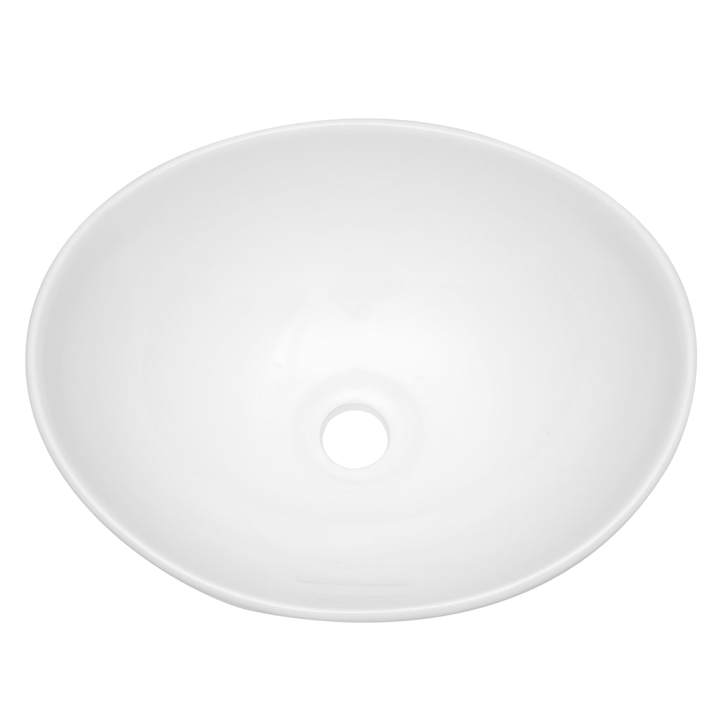 Dcolora 16''x13'' White Oval Vessel Sink, Above Counter Ceramic Bathroom Vanity Basin