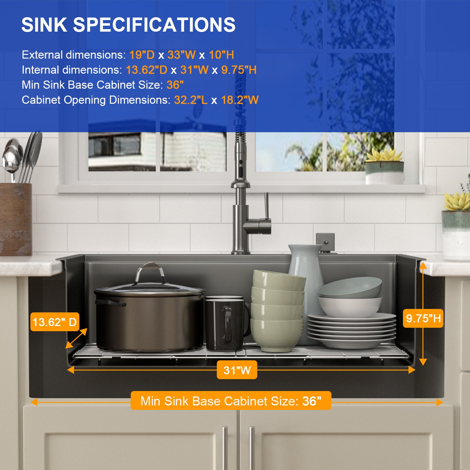Dcolora 33x19 Black Kitchen Sink Drop In with Workstation Handed-Welding 16 Gauge 304 Stainless Steel Nano Coating Large Single Bowl Drop In Sink Top Mount 33¡±x19¡±x10¡± Matte Black,DC-TBW001