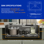 Dcolora 33''x22'' Gunmetal Black Waterfall Kitchen Sink, Smart Workstation Drop-In Single Bowl Multifunctional Top Mount Basin with Faucet Combo, 16 Gauge 304 Stainless Steel