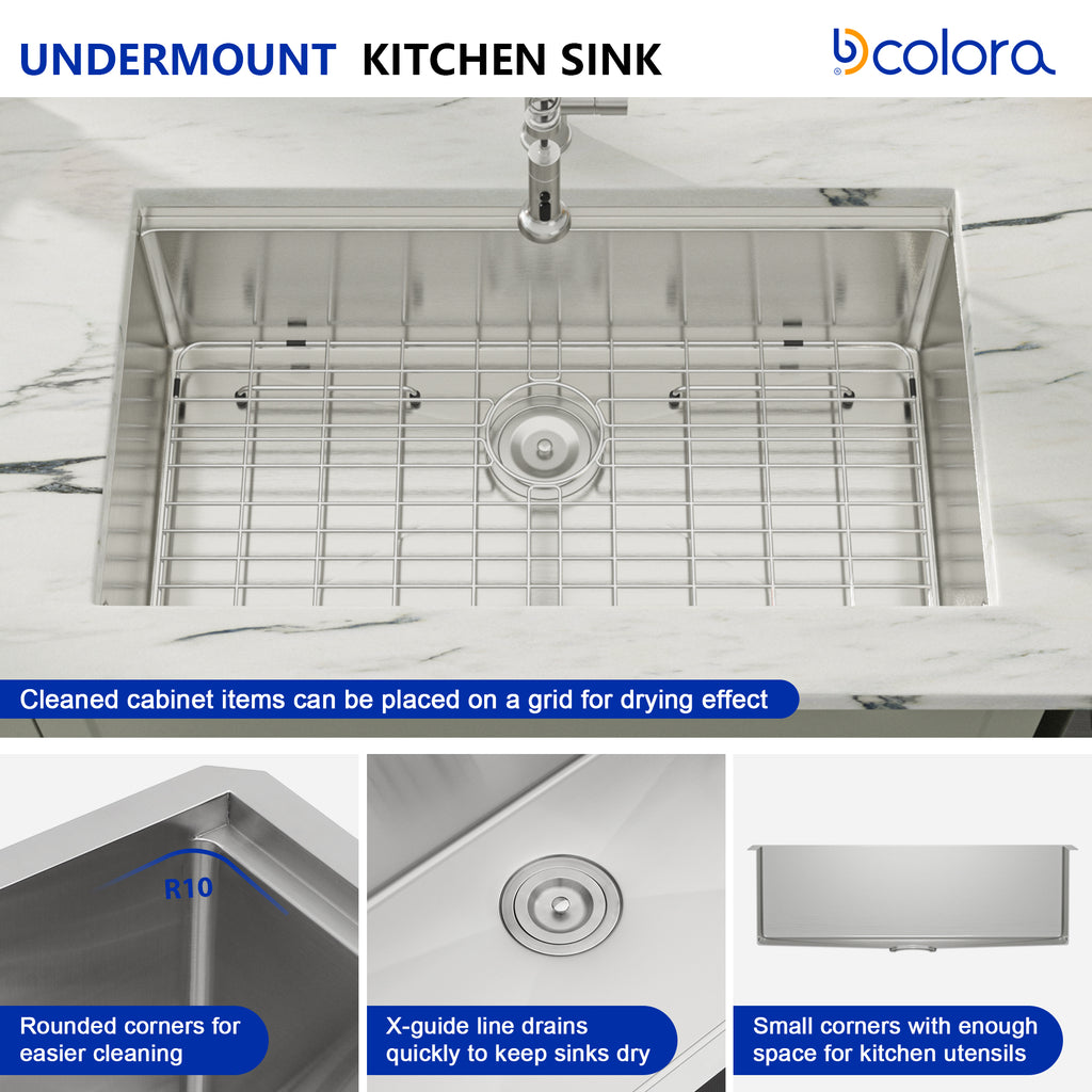 Dcolora 36''x19''x10'' Undermount Large Double Bowl Kitchen Sink, 16 Gauge Stainless Steel 60/40 Low Divide Split with Workstation