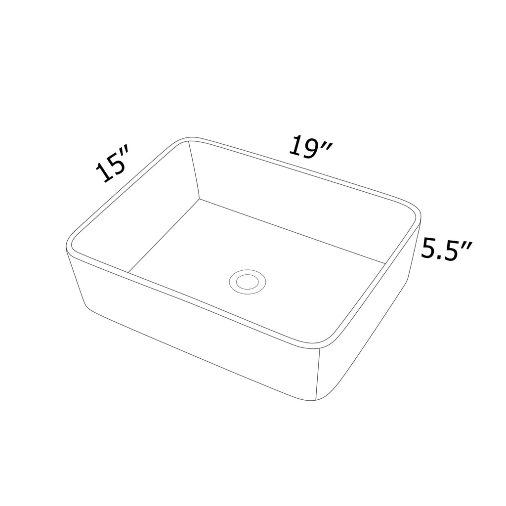 Dcolora 19''x15'' White Rectangular Vessel Sink, Ceramic Porcelain Above Counter Bathroom Vanity Basin