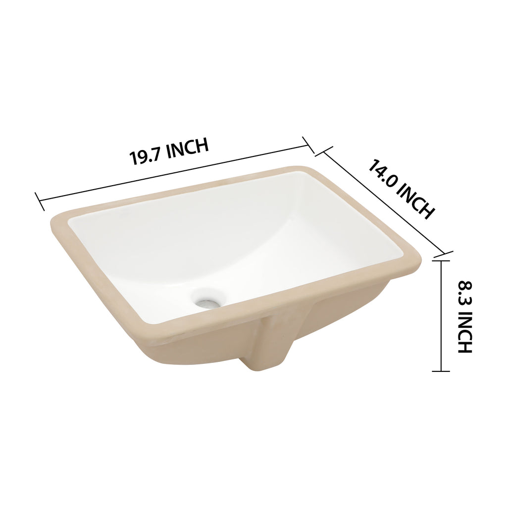 Dcolora 17.5''x11'' White Ceramic Rectangular Undermount Bathroom Sink, Vanity Basin with Overflow
