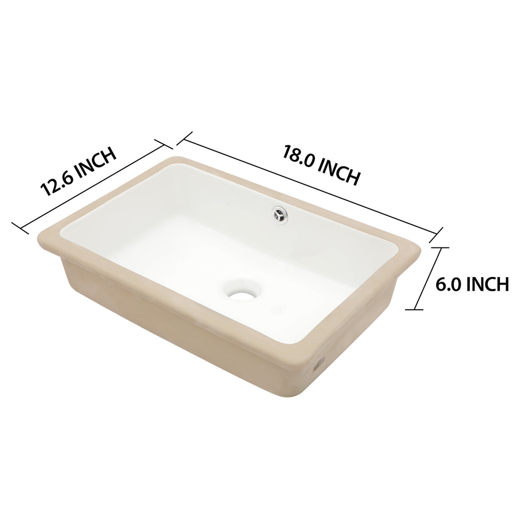 Dcolora 16''x10'' White Ceramic Rectangular Undermount Bathroom Sink, Vanity Basin with Overflow